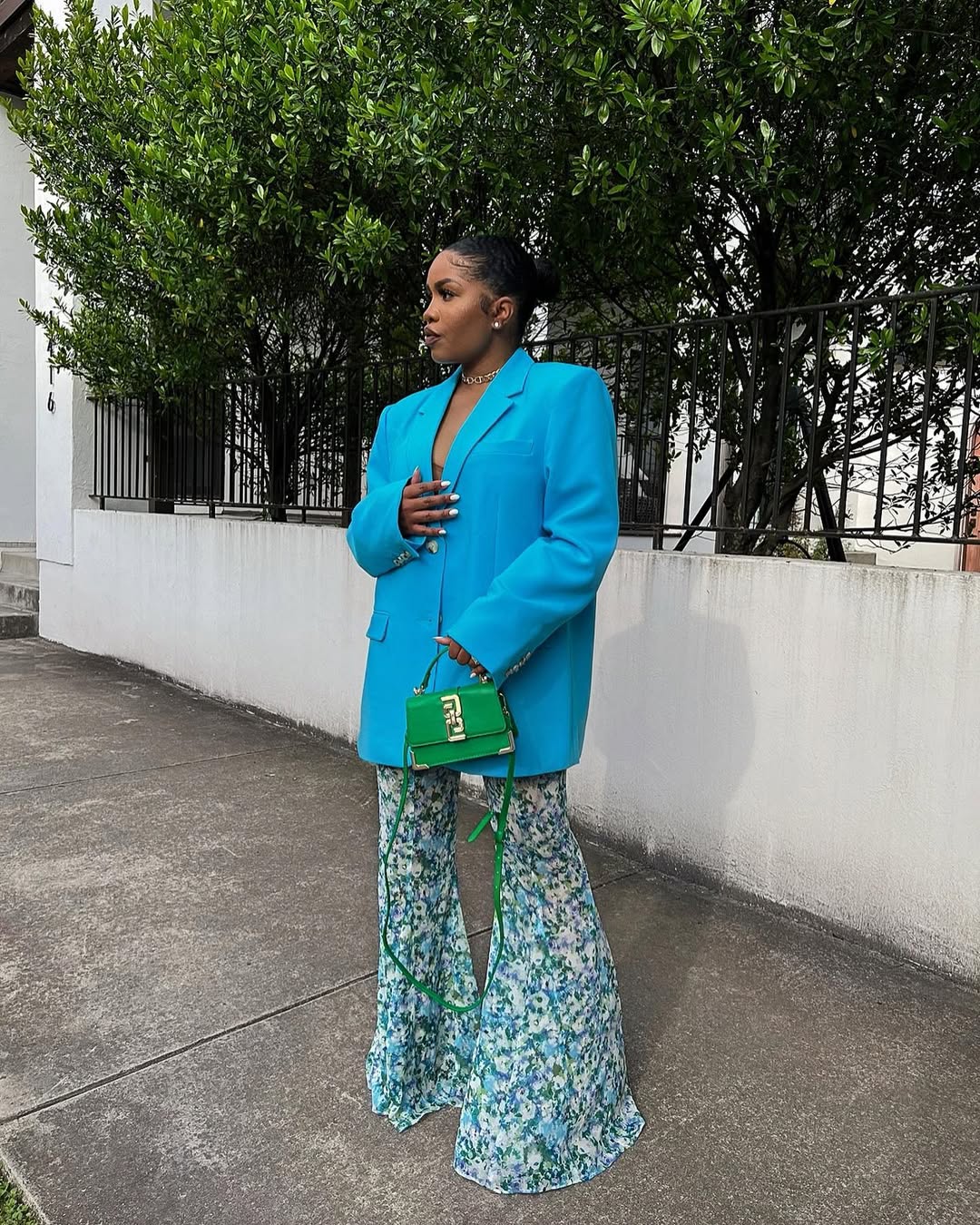 Chic flare pants complemented by a vibrant blazer