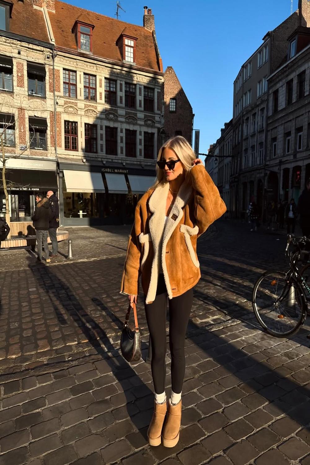 Chic ​winter look with Uggs and plush outerwear