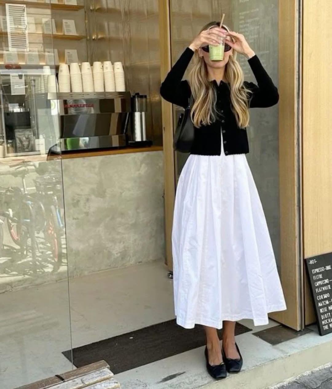 Chic White⁤ Skirt⁢ with Black Cardigan ⁤Ensemble