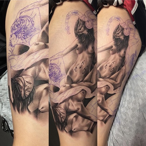 Lesbian Portrait Piece in tattoos