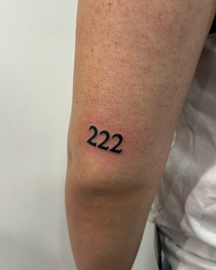 222 Angel Number Tattoo Above the Back of the Elbow, a Heavenly Reminder: Celestial Insights 