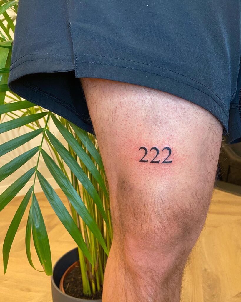 222 Numbers Tattoo Above the Knee for Men, a Symbolic Positioning: Above the Knee Insight 