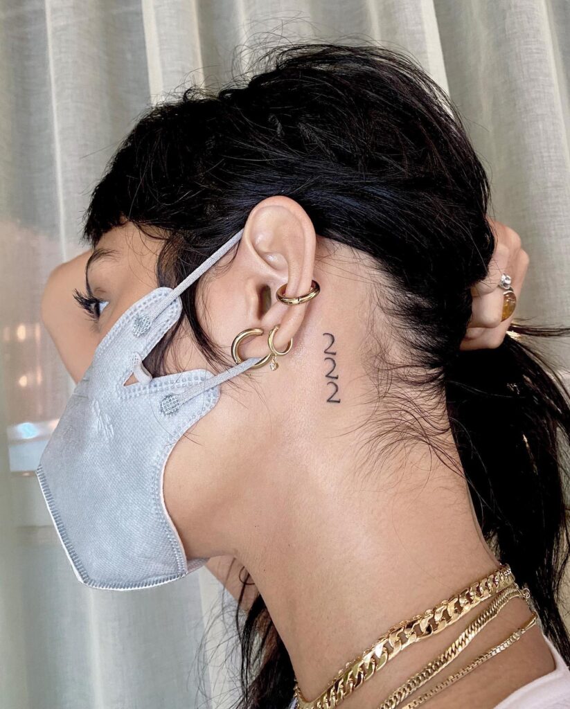 '222' Tattoo Behind the Ear for Females, a Sequential Symphony: Ear Adorned 