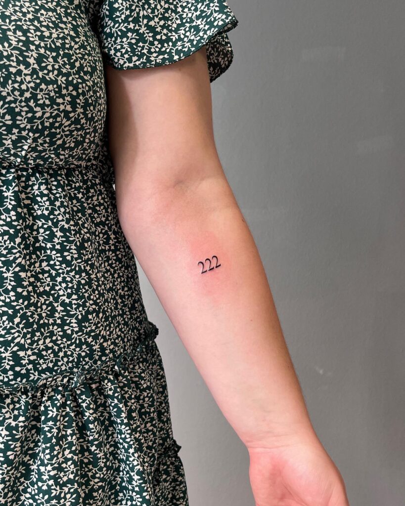 222 Text Tattoo on the Inner Forearm, a Constant Motivator: Forearm Formula 