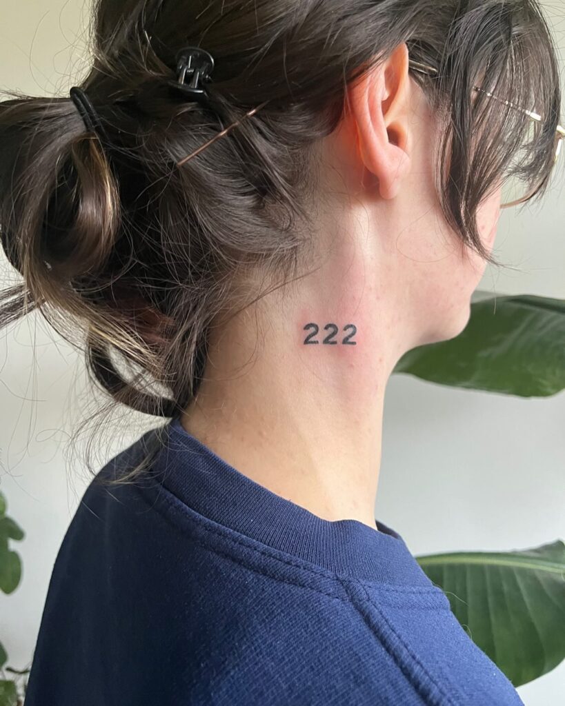 222 Text Tattoo on the Side of the Neck for Females, a Subtle Statement: Neckline Narrative 