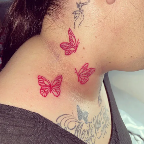 3 Butterfly Neck Tattoo