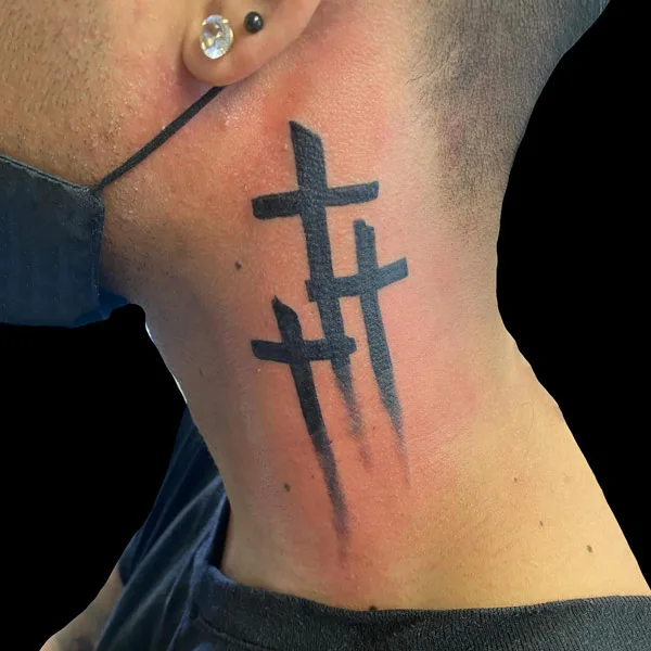 3 Cross Neck Tattoo 2