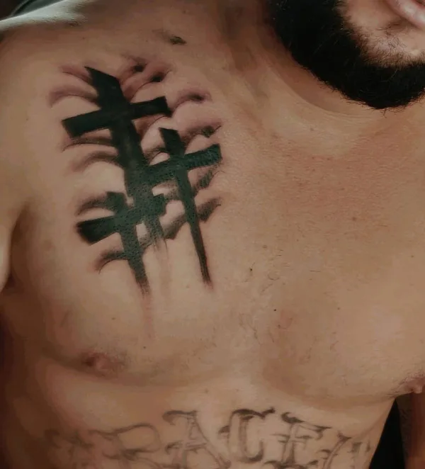3 Cross Tattoo on Chest 2