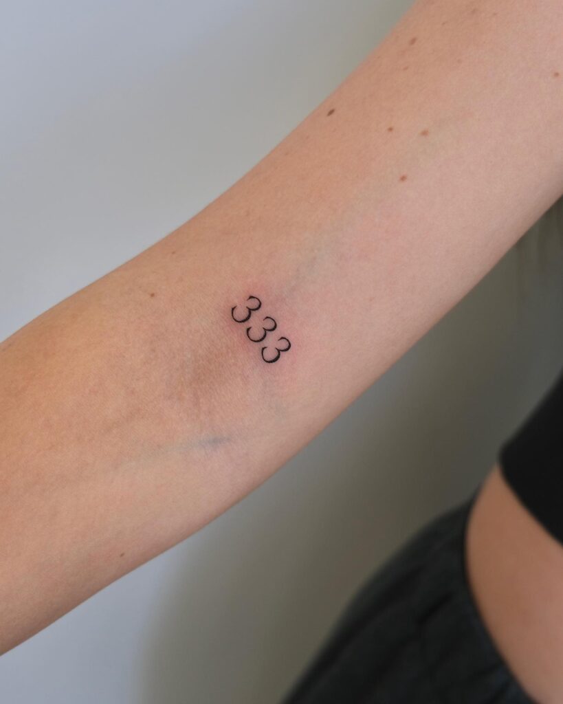 '333' Angel Number Tattoo on the Inner Elbow: Angel's Message