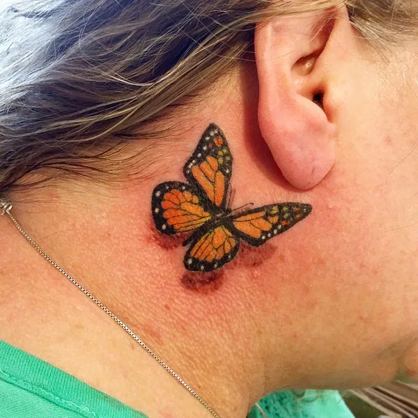 3D Butterfly Neck Tattoo
