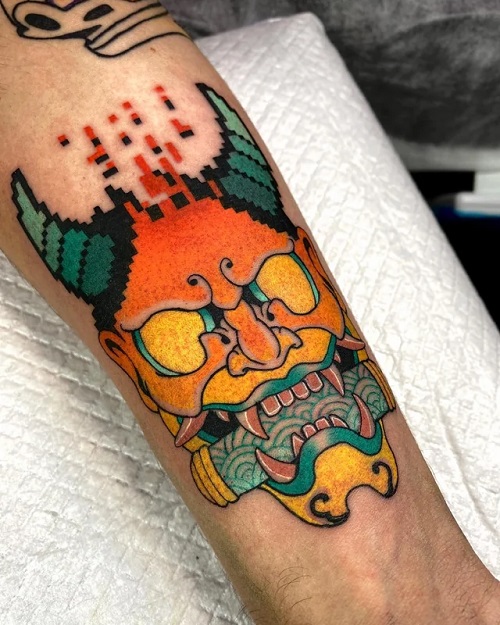 Pixel  hannaya mask Art Tattoo Styles