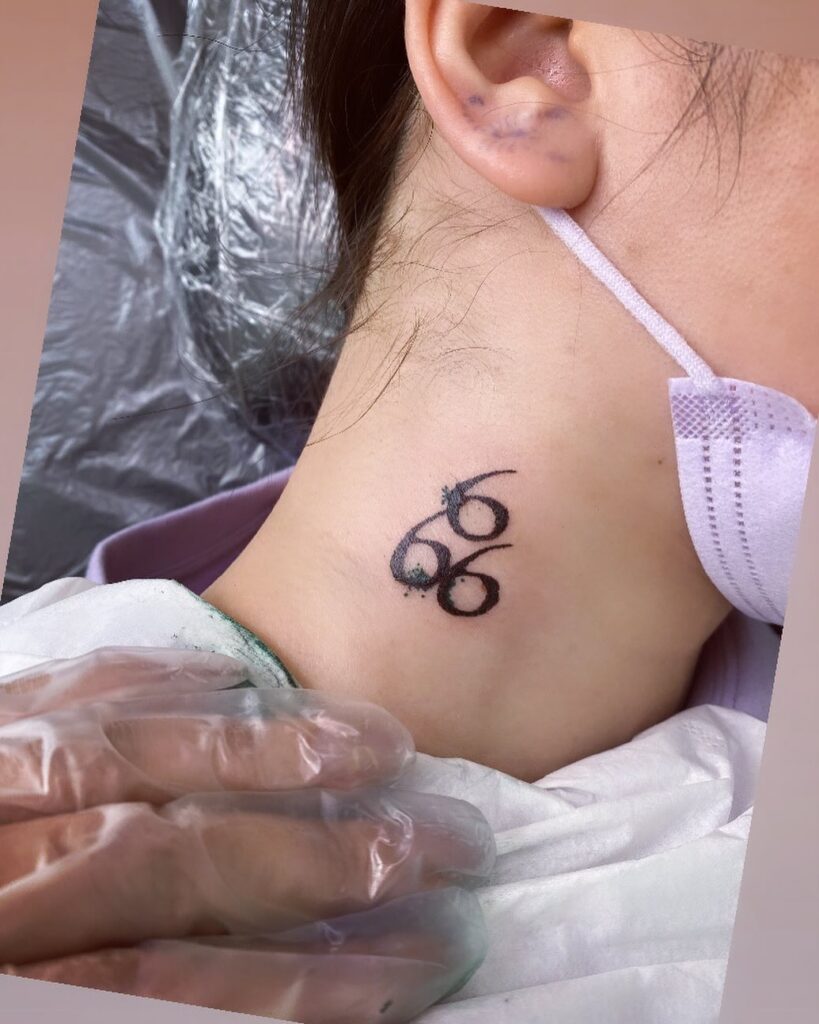 666 Neck Tattoo Bold Distressed and Rebelliously Striking