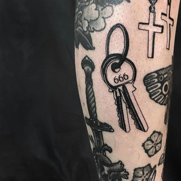 666 patchwork tattoo
