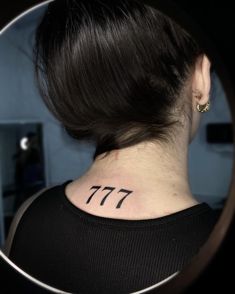 777 Tattoo on the Back of the Neck for a Subdued Vibe: Spiritual Nape 