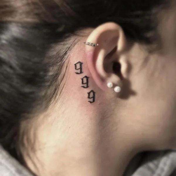 999 tattoo behind ear 3
