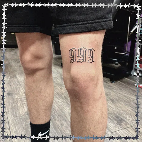 999 tattoo on leg 1