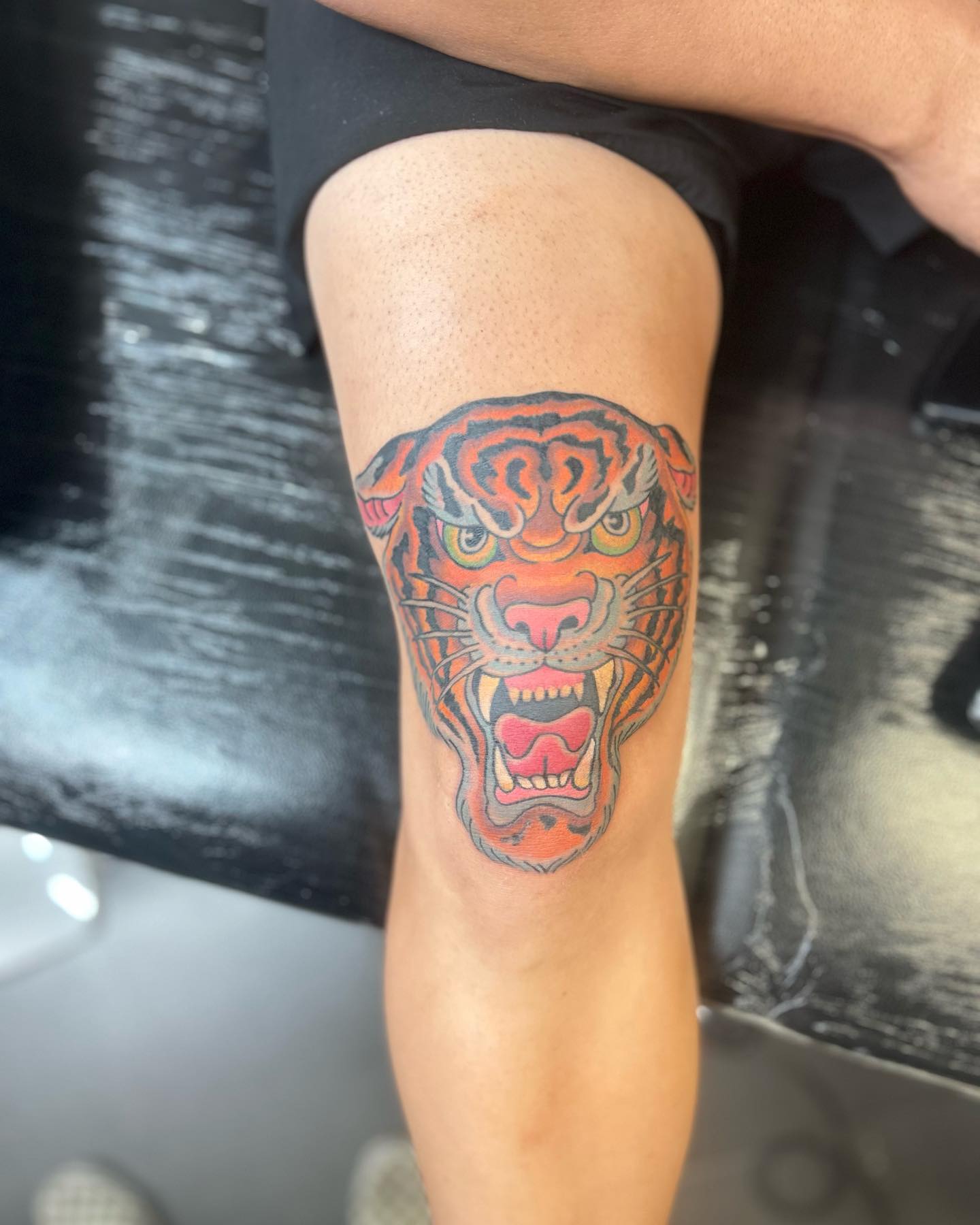 Above Knee Tattoo Tiger Design For Men