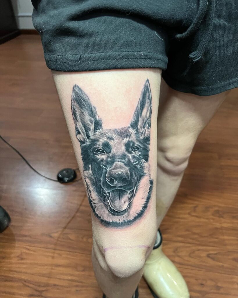 Above the knee tattoo ideas for females graceful german shepherd