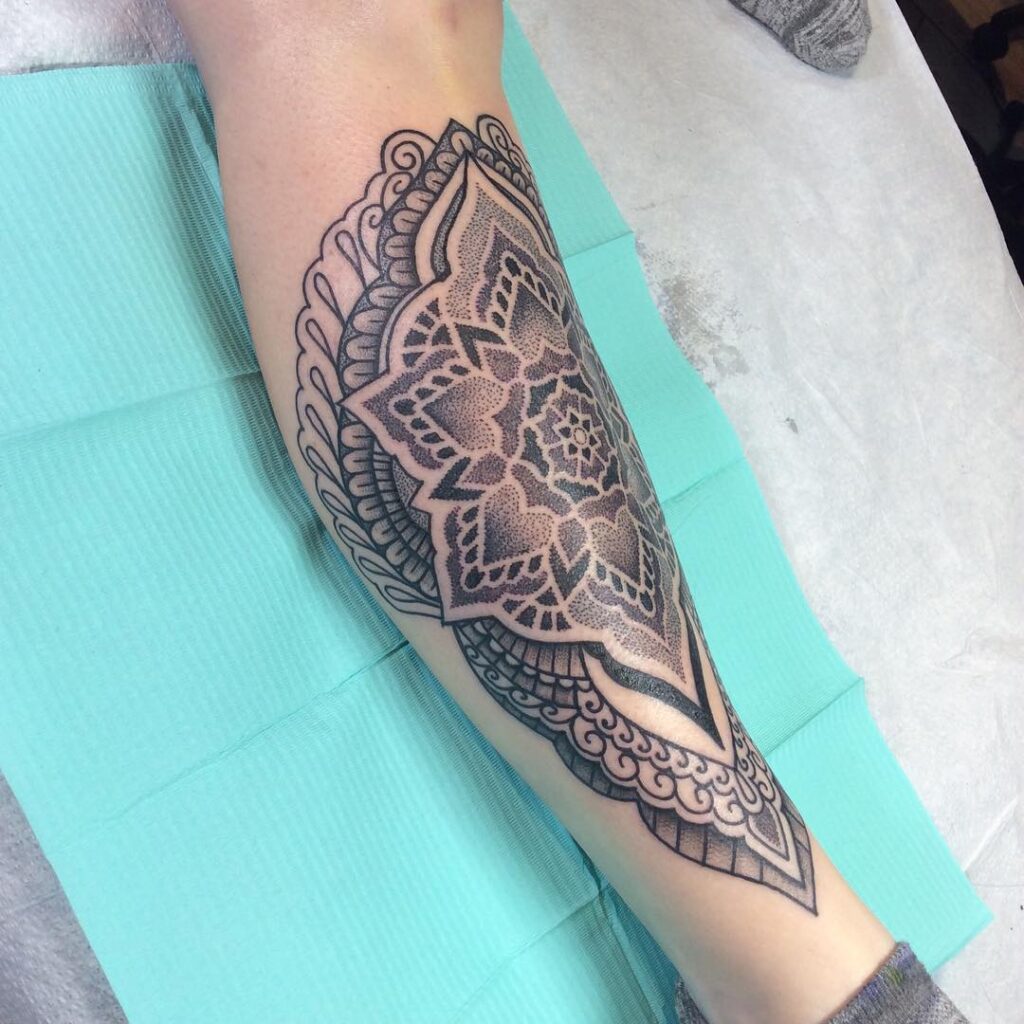 Amazing girly mandala leg sleeve tattoo