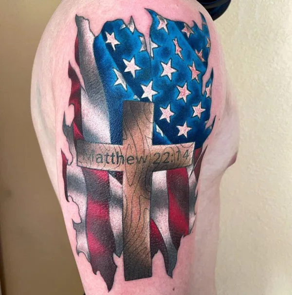 American Flag Shoulder Tattoo 1
