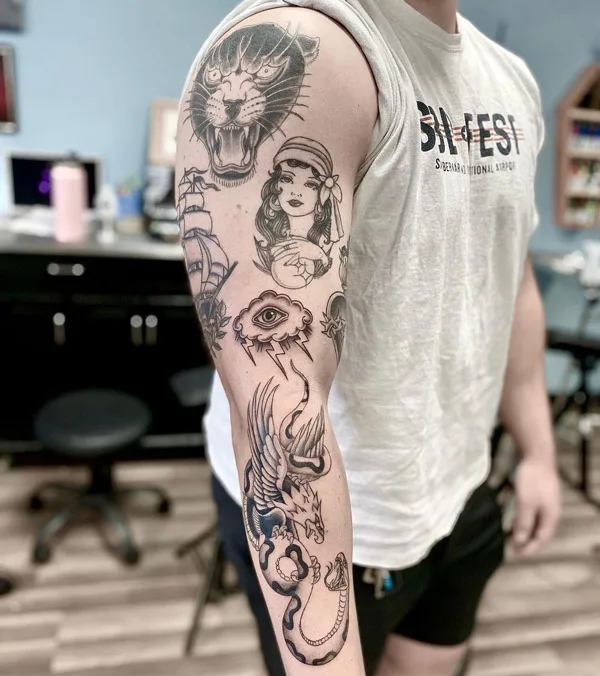 American Traditional Sleeve Tattoo 1