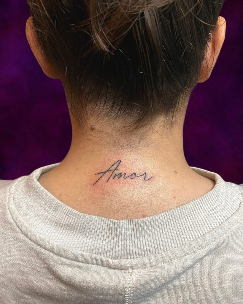'Amor' Lettering on the Back of the Neck: Amorous Affection