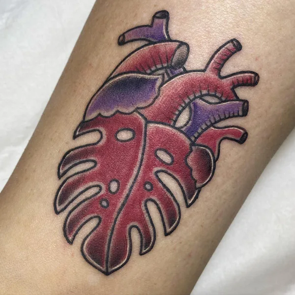 Anatomical Heart Monstera tattoo