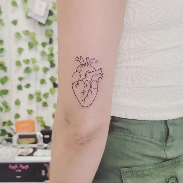 Anatomical heart outline tattoo