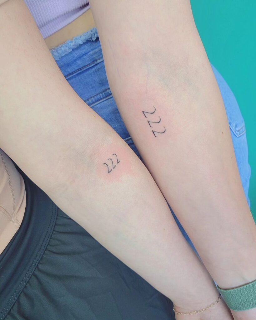 Angel Number Matching '222' Tattoos for Friends on Their Forearms, a Divine Duo: Angelic Bond 