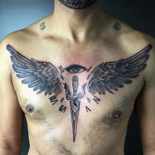 Angel wings tattoo on chest 1