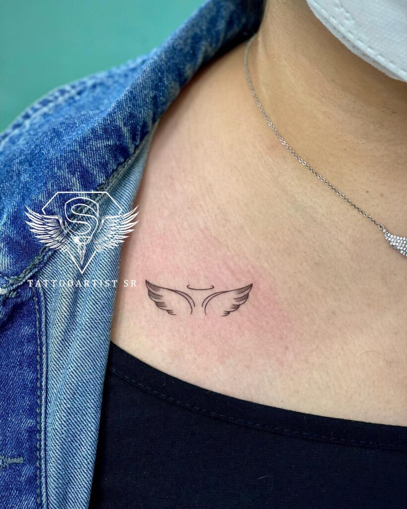 Angel Wings Tattoo on the Collarbone, a Delicate Statement: Tiny Guardian