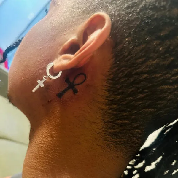 Ankh Tattoo Behind the Ear 1