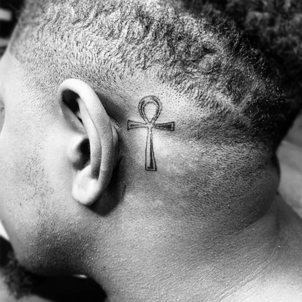 Ankh Tattoo Behind the Ear 2