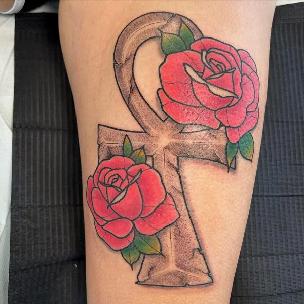 Ankh and Rose Tattoo