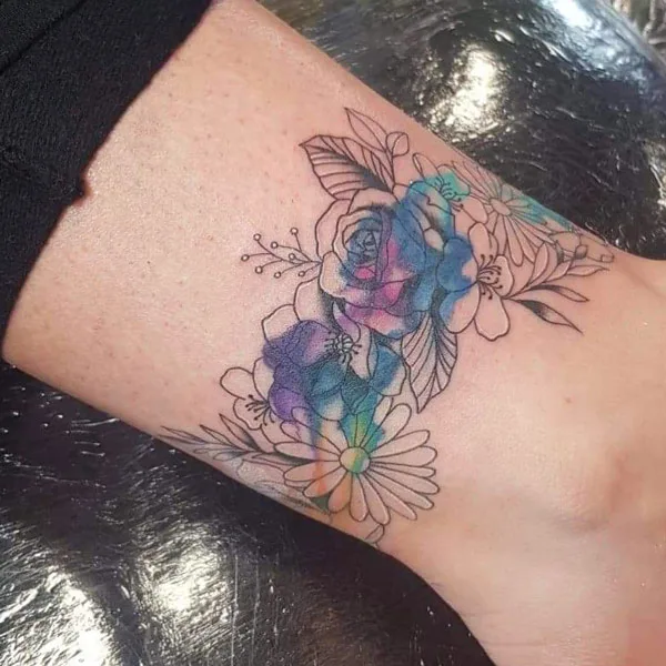 Ankle bracelet tattoos with flowers