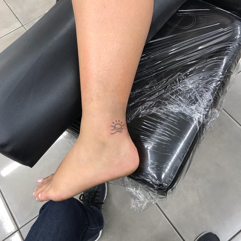Ankle wave and sun tattoos womens bottom leg elegant and feminine tattoo concepts
