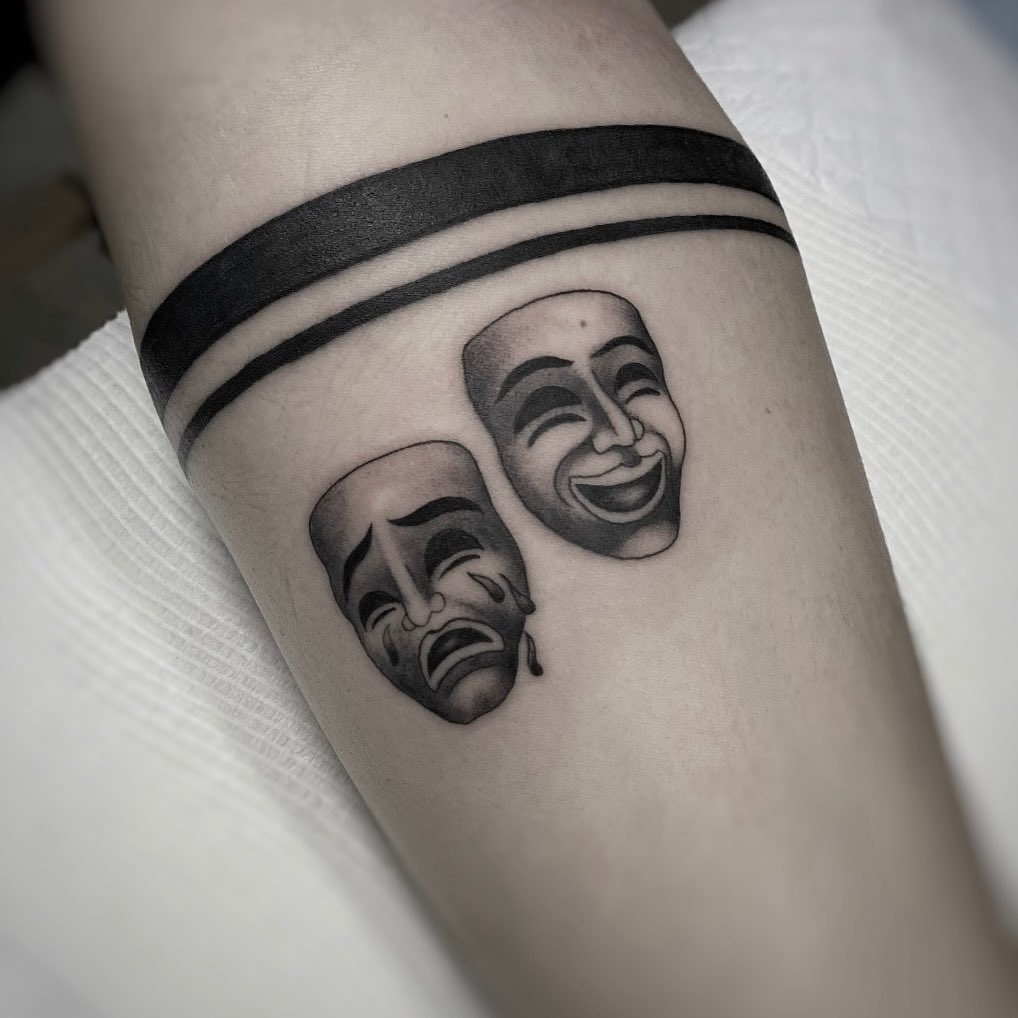 Arm Band Tattoo Small Laugh Now Cry Later Symbol 