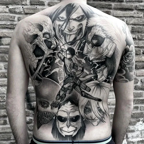 Attack on titan back tattoo