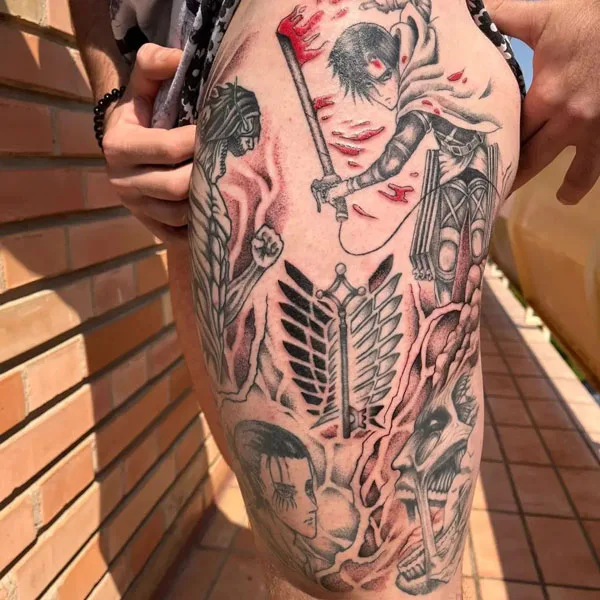 Attack on titan thigh tattoo