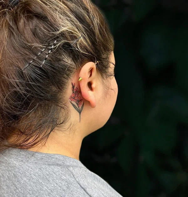 August Birth Flower Tattoo Behind the Ear 1