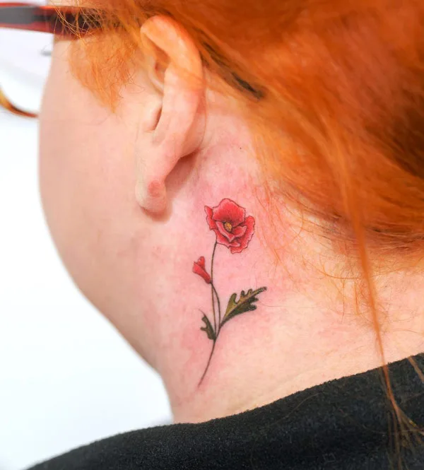 August Birth Flower Tattoo Behind the Ear 2