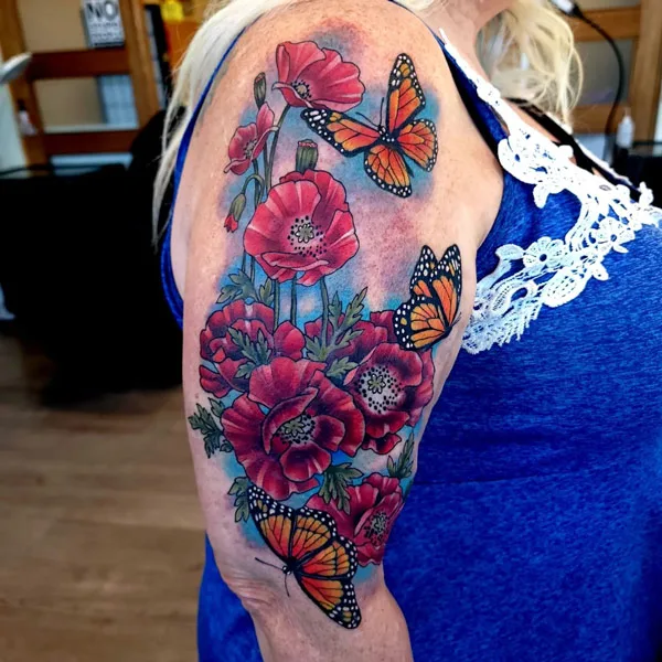 August Birth Flower and Butterfly Tattoo 2