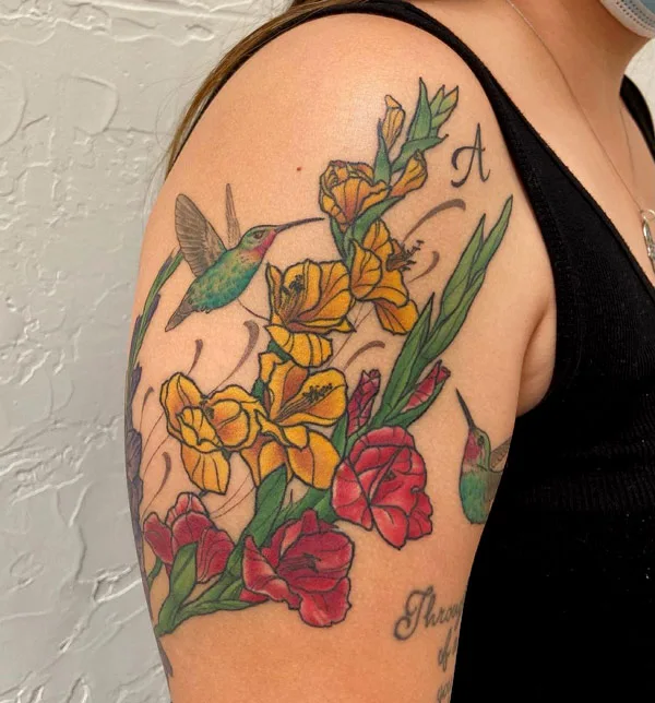 August Birth Flower and Hummingbird Tattoo 1