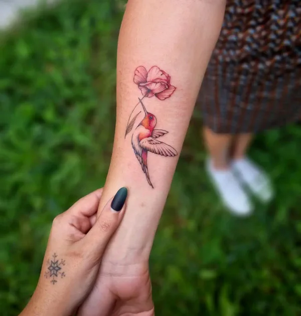 August Birth Flower and Hummingbird Tattoo 2