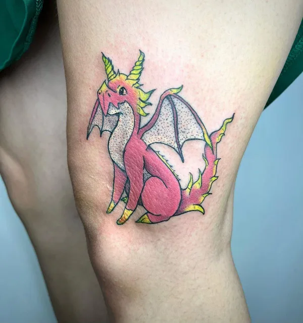 Baby Dragon tattoo on thigh