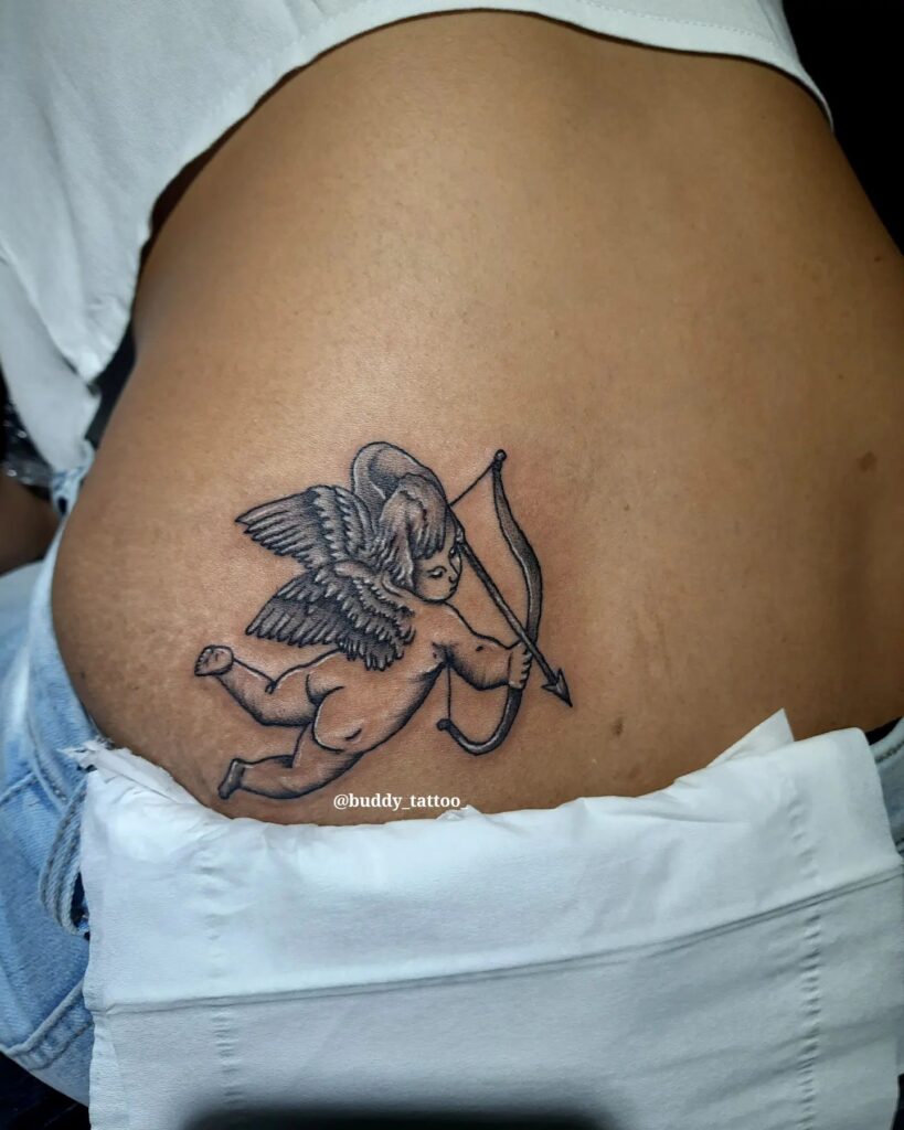 Baby Angel with Arrow Tattoo on the Lower Back: Cherubic Archer