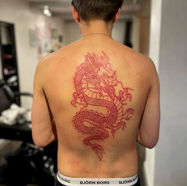Back red dragon tattoo