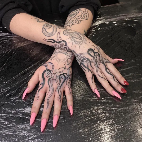 Barbed Wire Hand Tattoo 2
