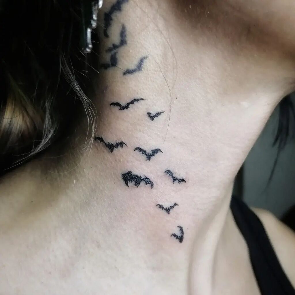 Bat Tattoo Designs on the Right Side of the Neck