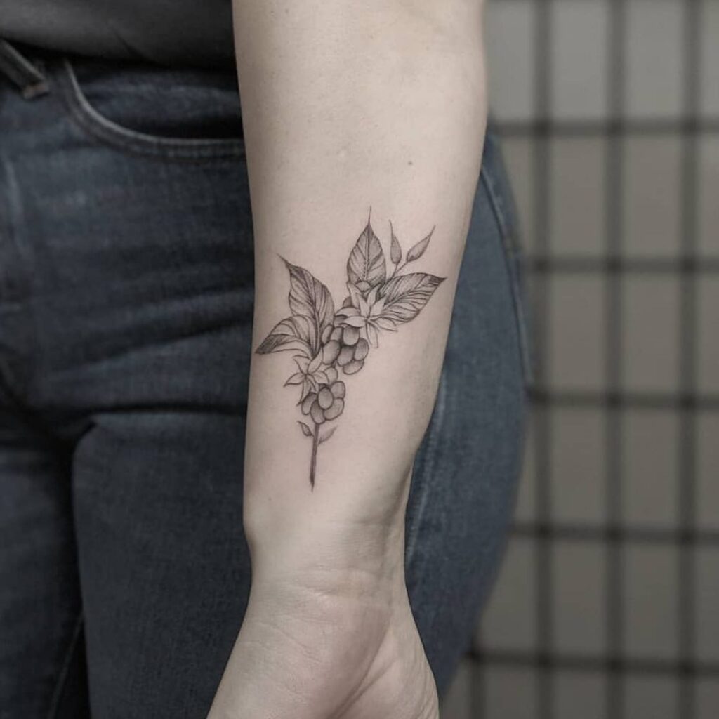Bean beauty outer forearm coffee plant tattoo for females